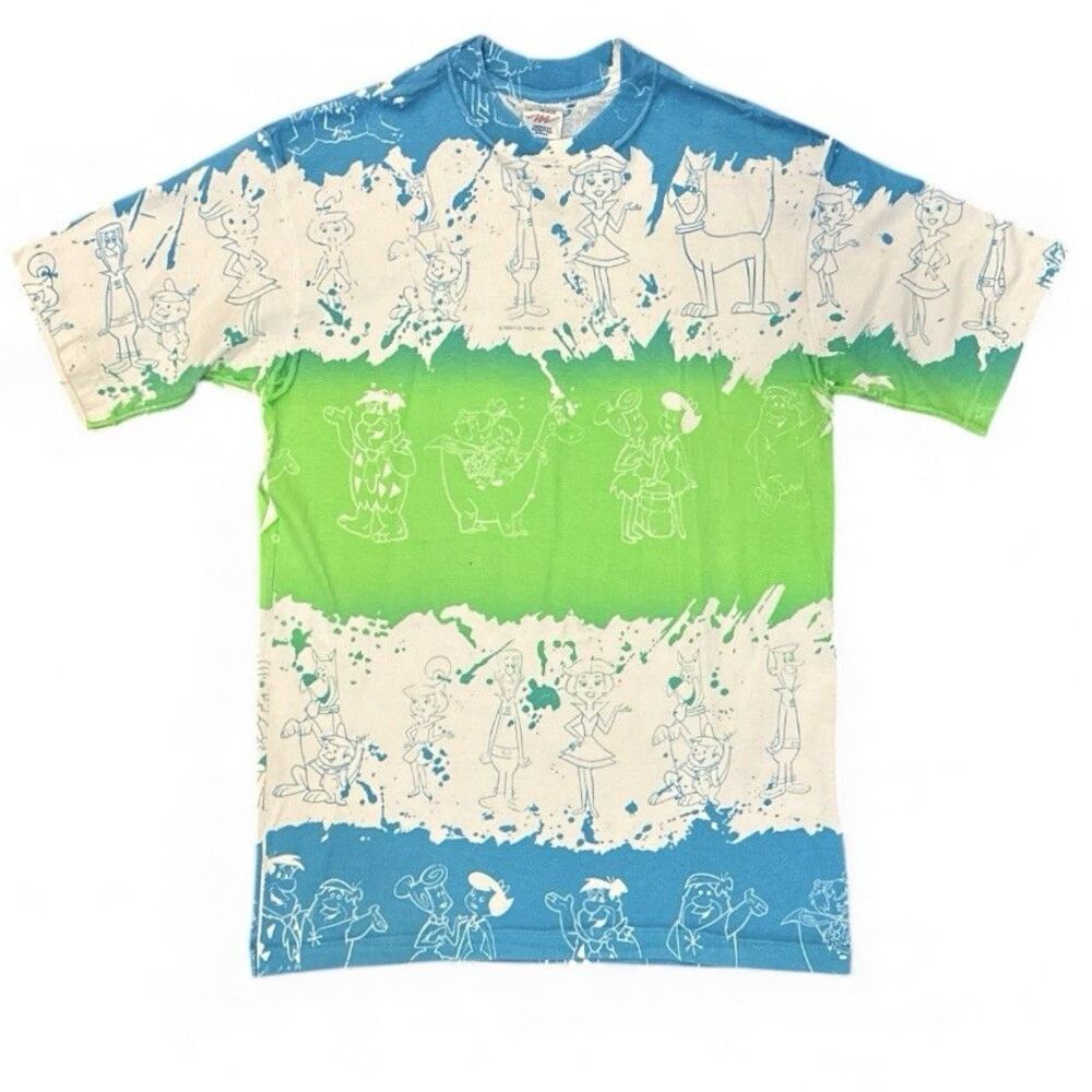 Vintage Hanna-Barbera Shirt M AOP Cartoon Tee Flintstones Jetsons Made USA 80s